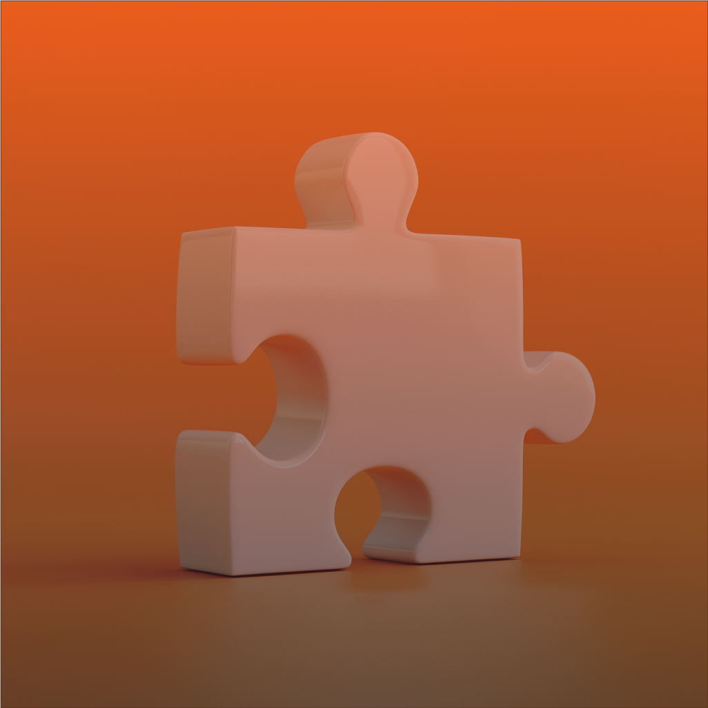 3D-rendered puzzle piece symbolizing problem-solving and business growth frameworks, by Grayson Mylar. Real-world leadership challenges and solutions.