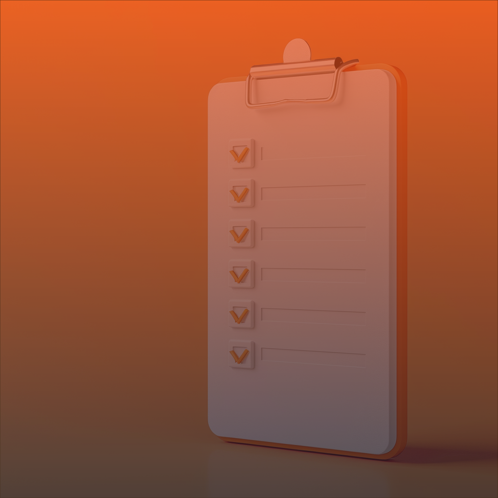 3D-rendered clipboard with checkmarks symbolizing organized workflow management and task completion.